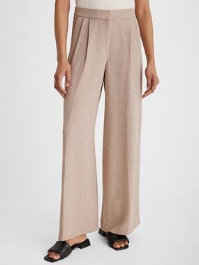 Express Textured Beige Stylist Wide-Leg Pleated Women's Pants - 12 Long